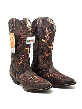 Laredo Aphrika Leather Mid-Calf Western Boots Leopard Print Women's Size 7.5M